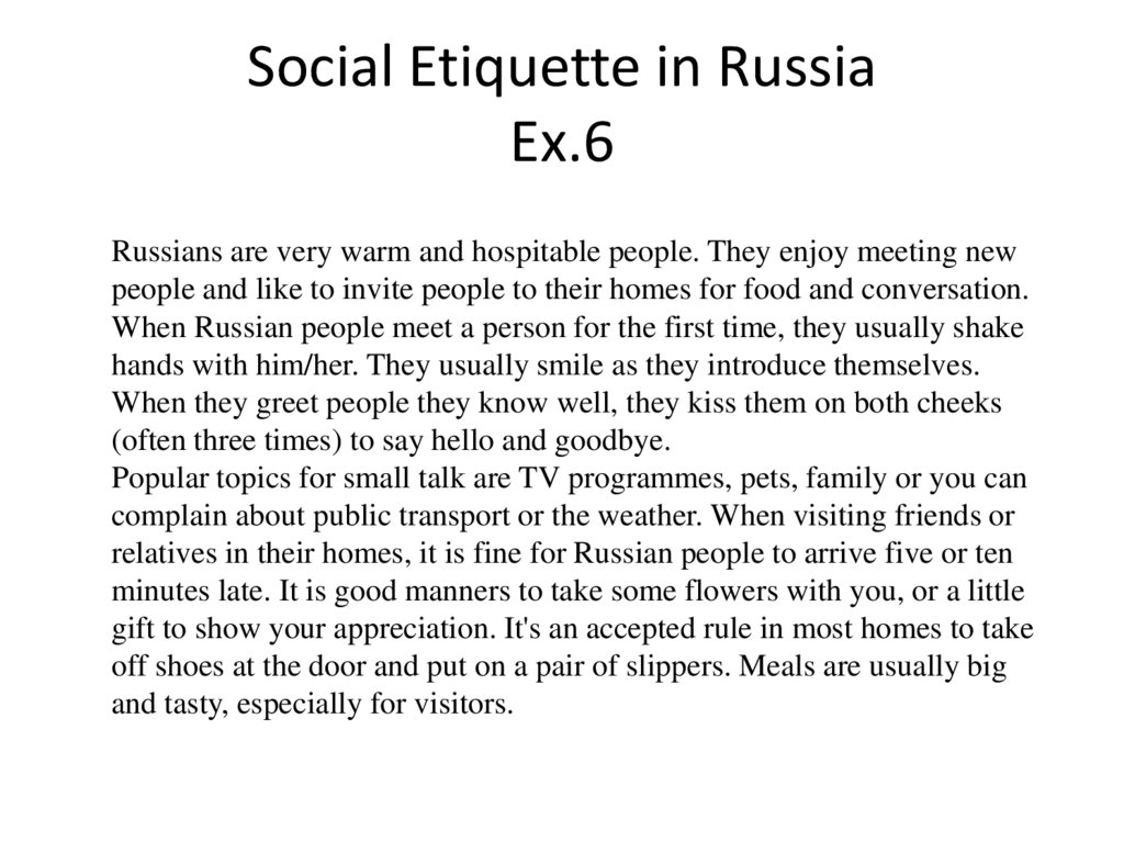 Social Etiquette in Russia Ex.6