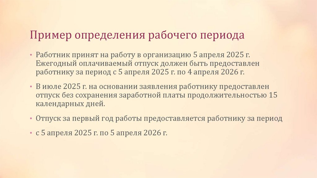 Пример определения рабочего периода