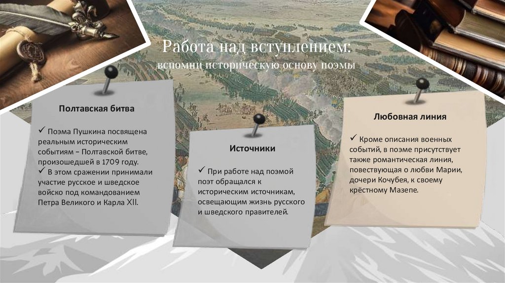 Работа над вступлением: вспомни историческую основу поэмы