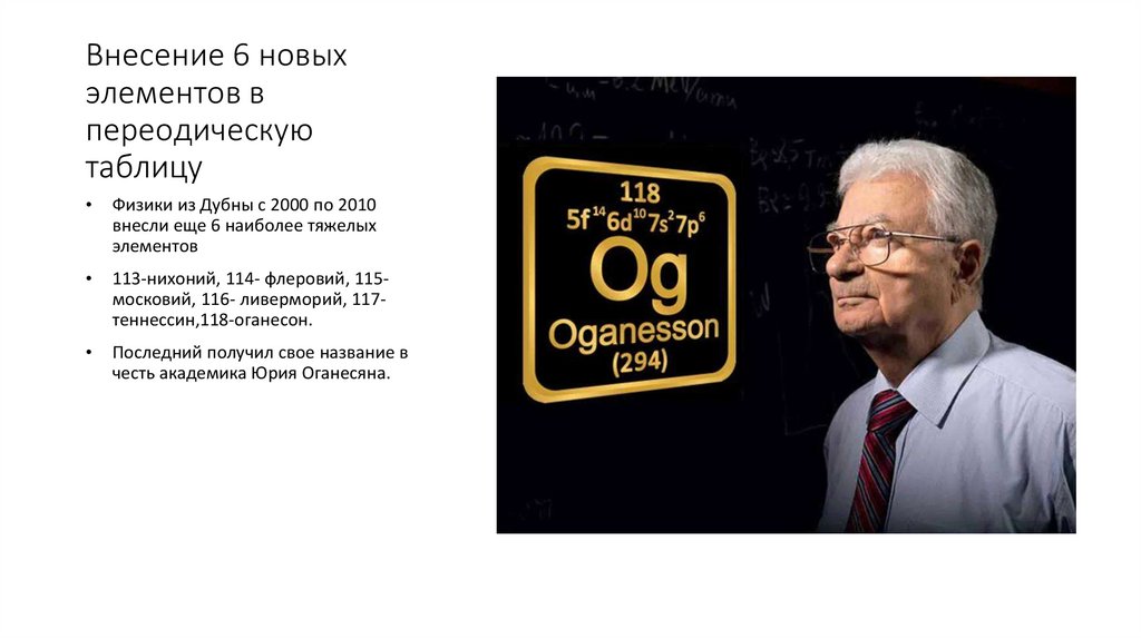 Внесение 6 новых элементов в переодическую таблицу