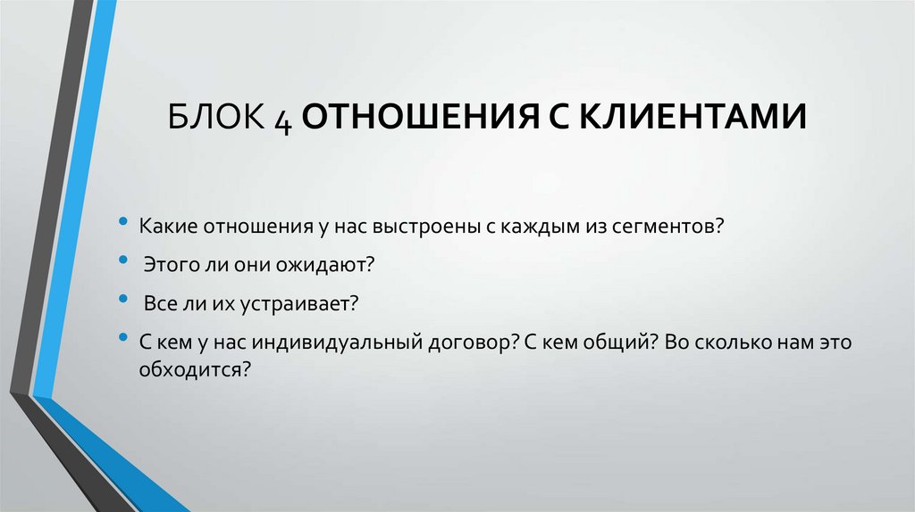 БЛОК 4 ОТНОШЕНИЯ С КЛИЕНТАМИ