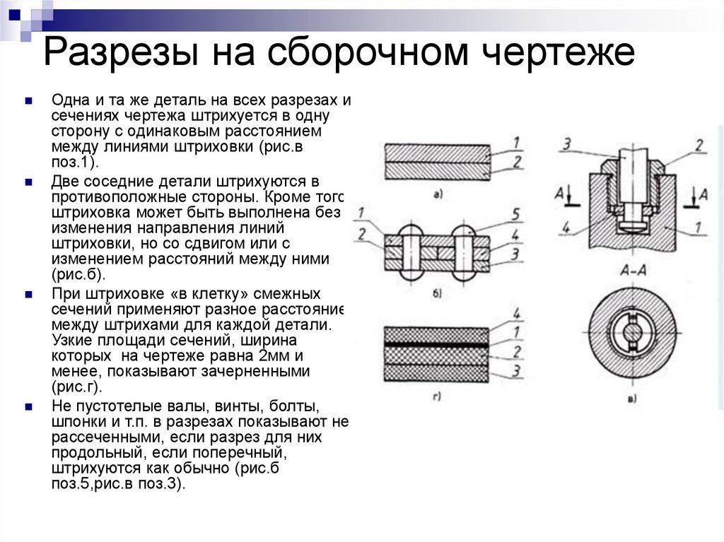Разрезы на сборочном чертеже