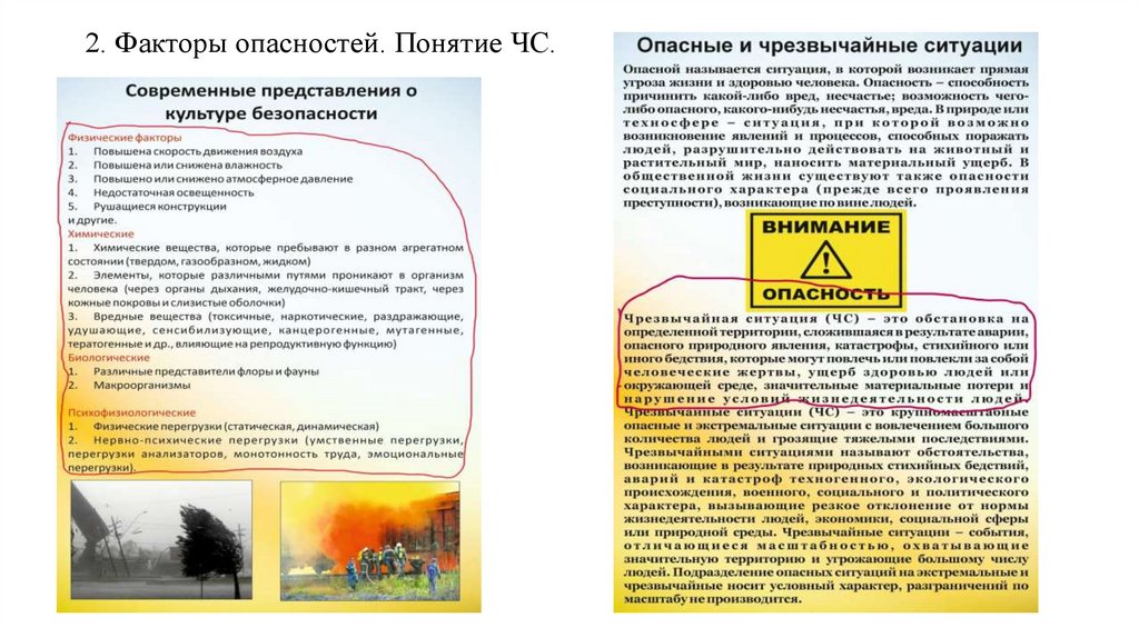 2. Факторы опасностей. Понятие ЧС.