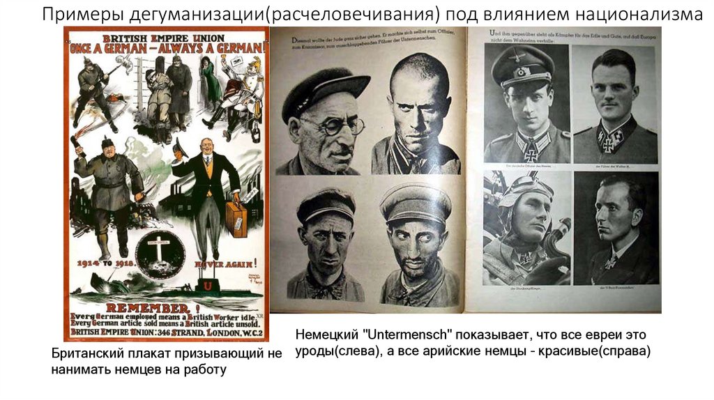 Примеры дегуманизации(расчеловечивания) под влиянием национализма