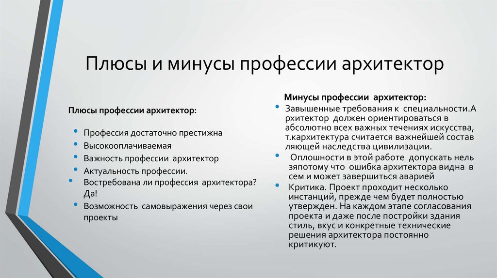 Плюсы и минусы профессии архитектор