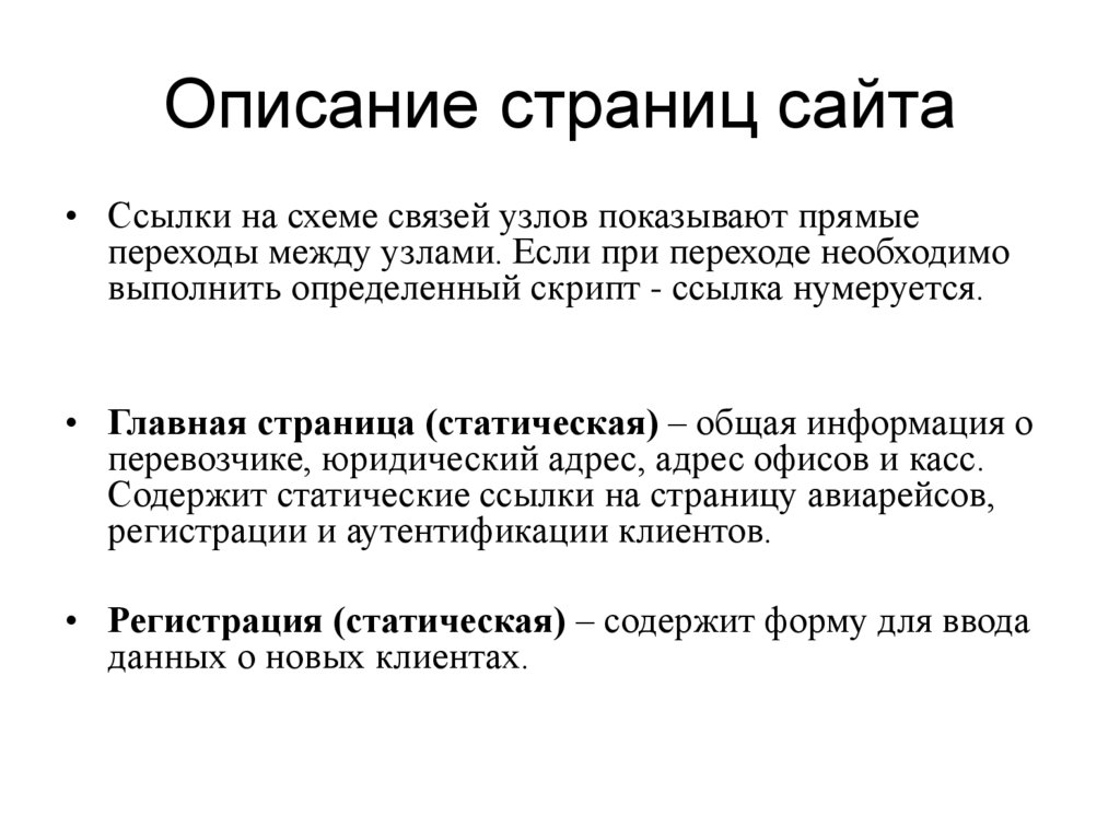 Описание страниц сайта