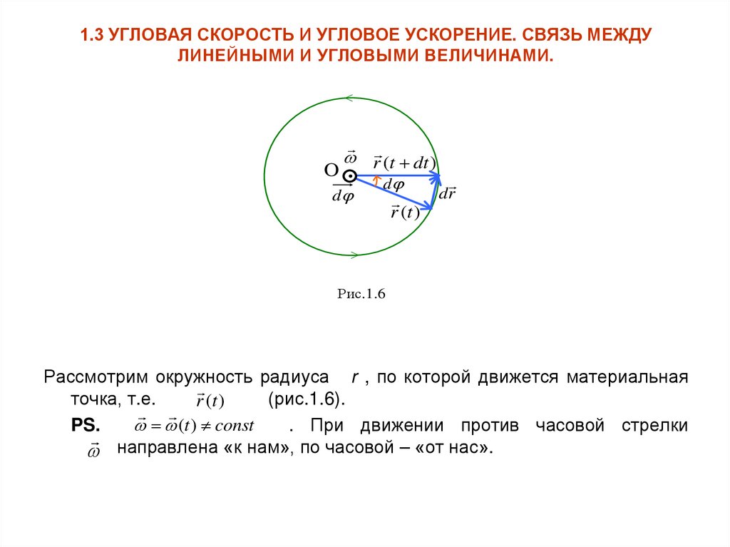 1.3 УГЛОВАЯ СКОРОСТЬ И УГЛОВОЕ УСКОРЕНИЕ. СВЯЗЬ МЕЖДУ ЛИНЕЙНЫМИ И УГЛОВЫМИ ВЕЛИЧИНАМИ.