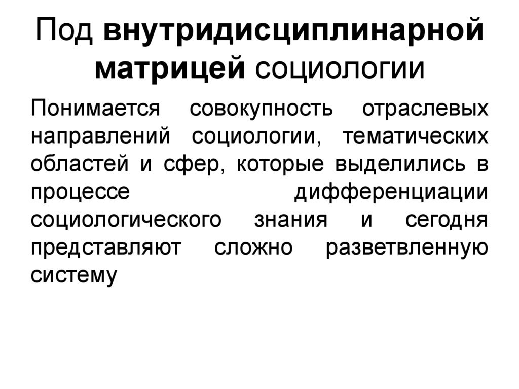 Под внутридисциплинарной матрицей социологии