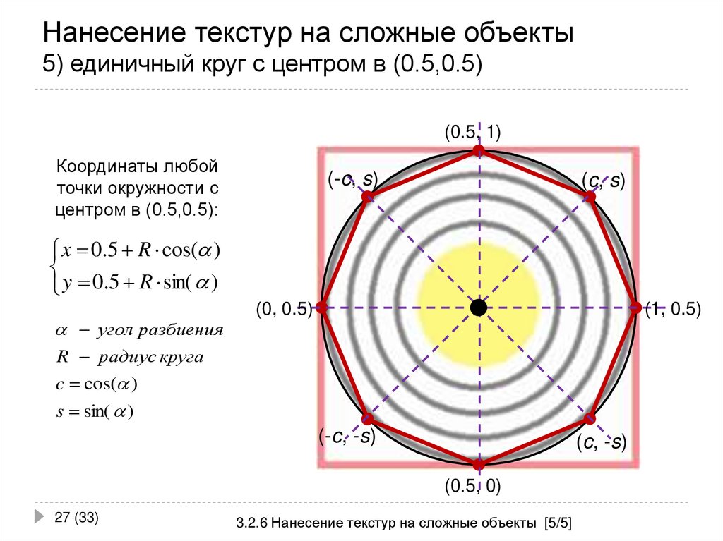 Нанесение текстур на сложные объекты 5) единичный круг с центром в (0.5,0.5)
