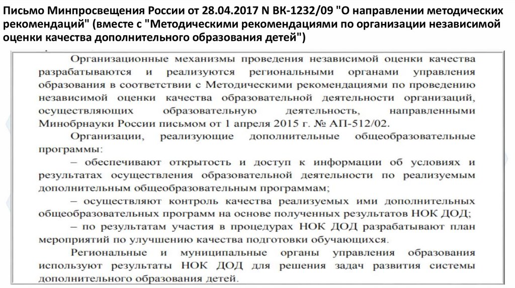 Письмо Минпросвещения России от 28.04.2017 N ВК-1232/09 "О направлении методических рекомендаций" (вместе с "Методическими