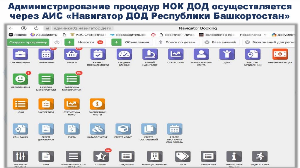 Администрирование процедур НОК ДОД осуществляется через АИС «Навигатор ДОД Республики Башкортостан»