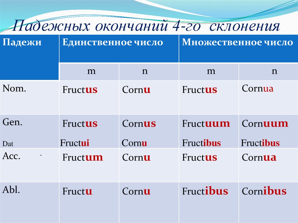 Падежных окончаний 4-го склонения