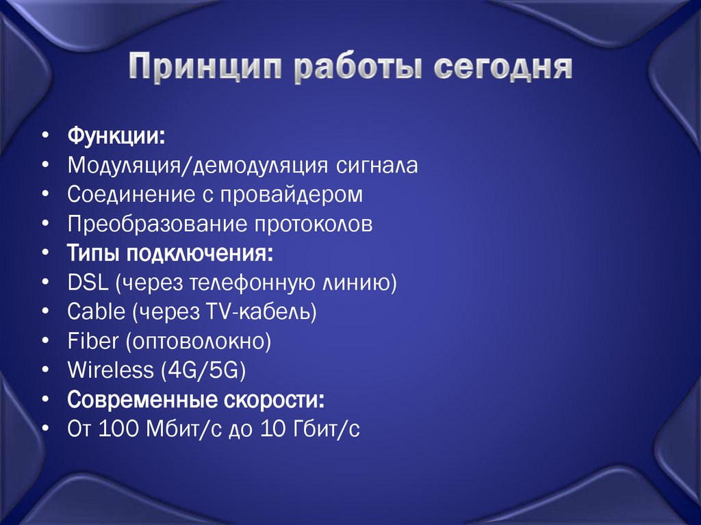 Принцип работы сегодня