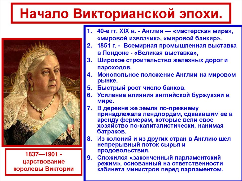 Начало Викторианской эпохи.