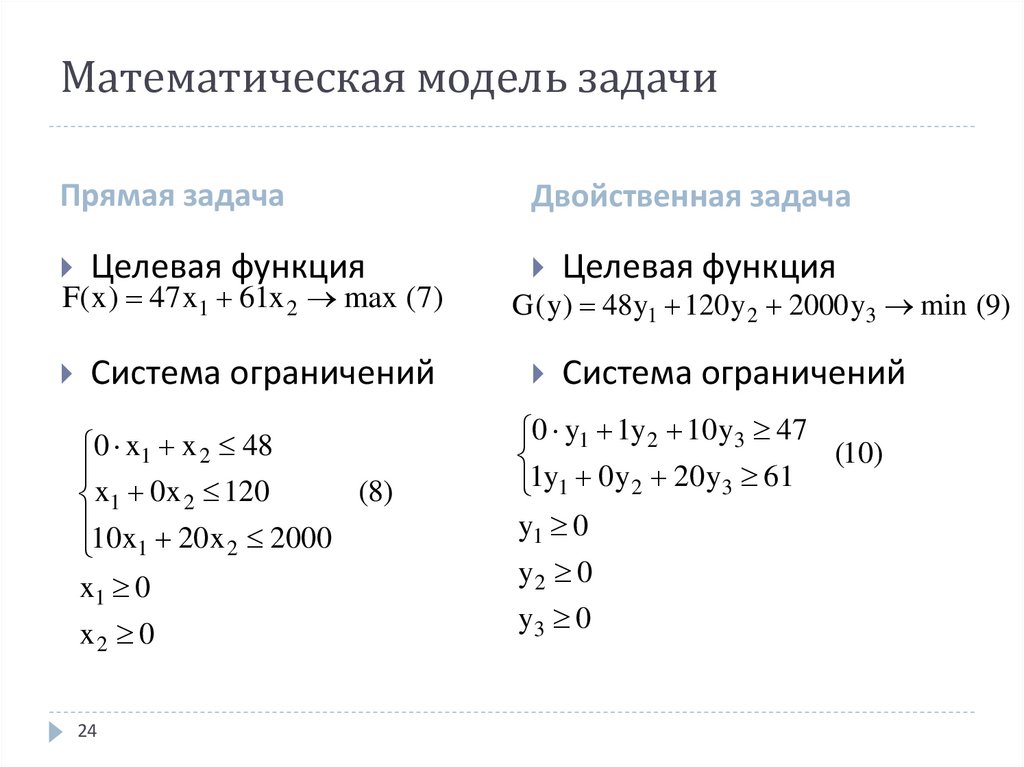 Математическая модель задачи
