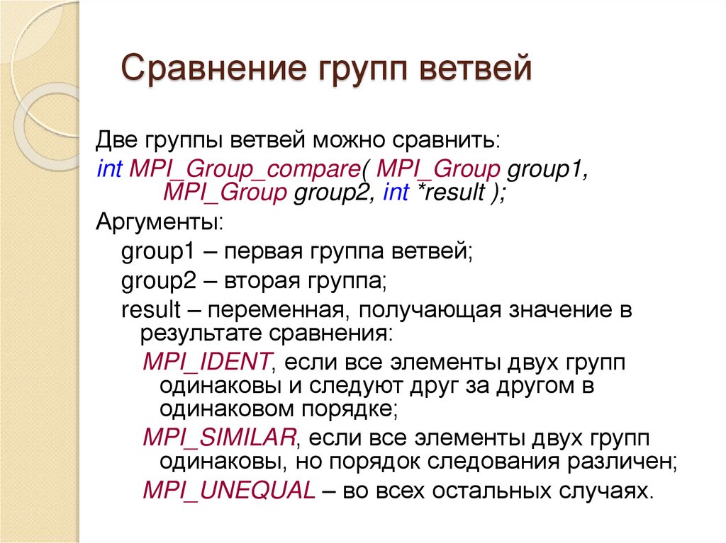 Сравнение групп ветвей