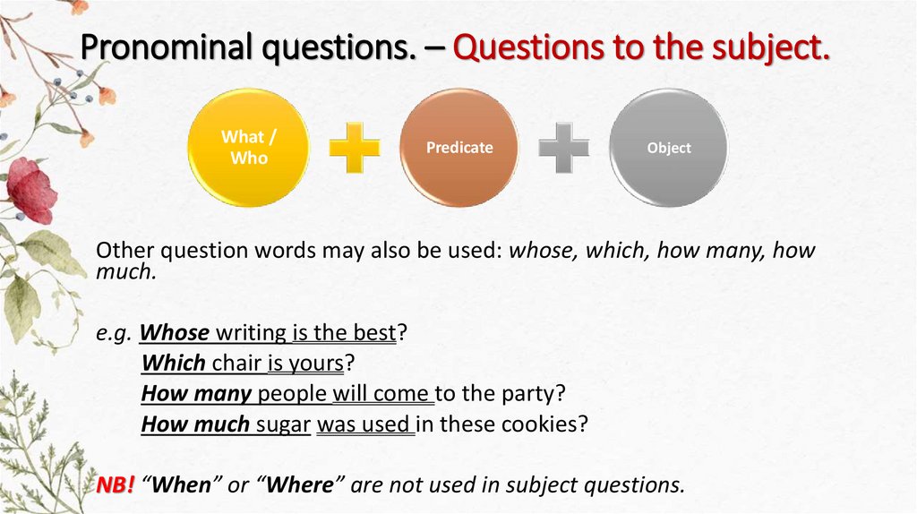 Pronominal questions. – Questions to the subject.