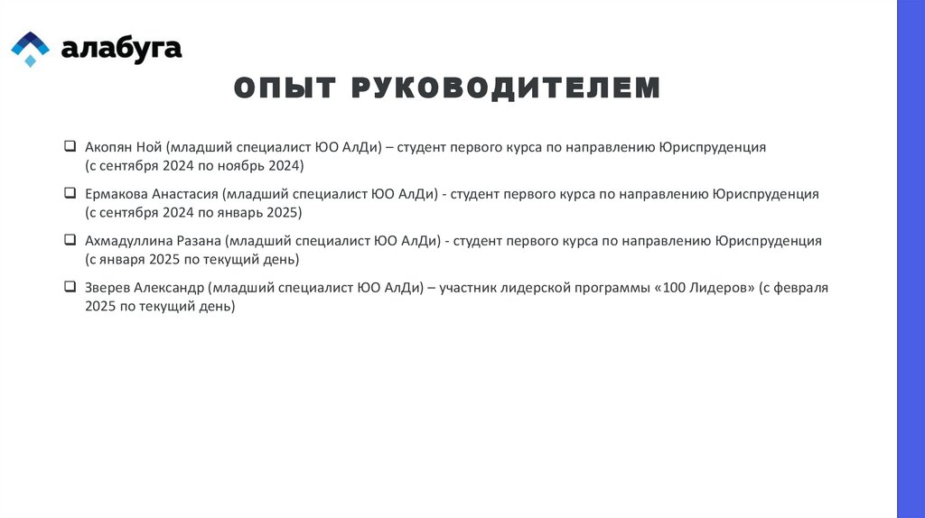 Опыт руководителем