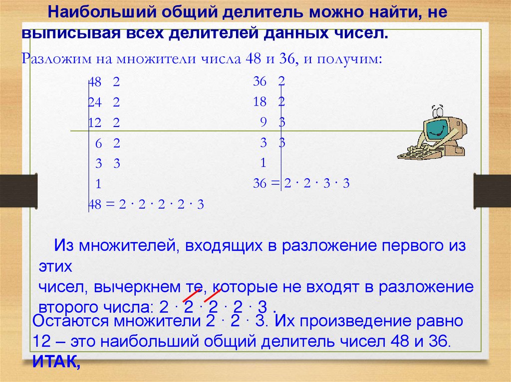 Разложим на множители числа 48 и 36, и получим: