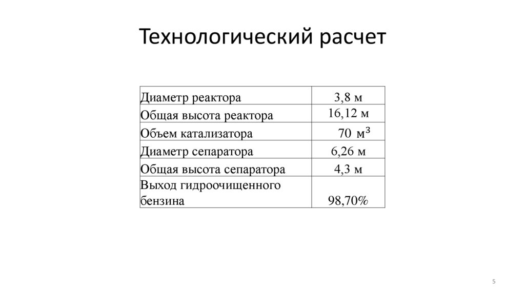 Технологический расчет
