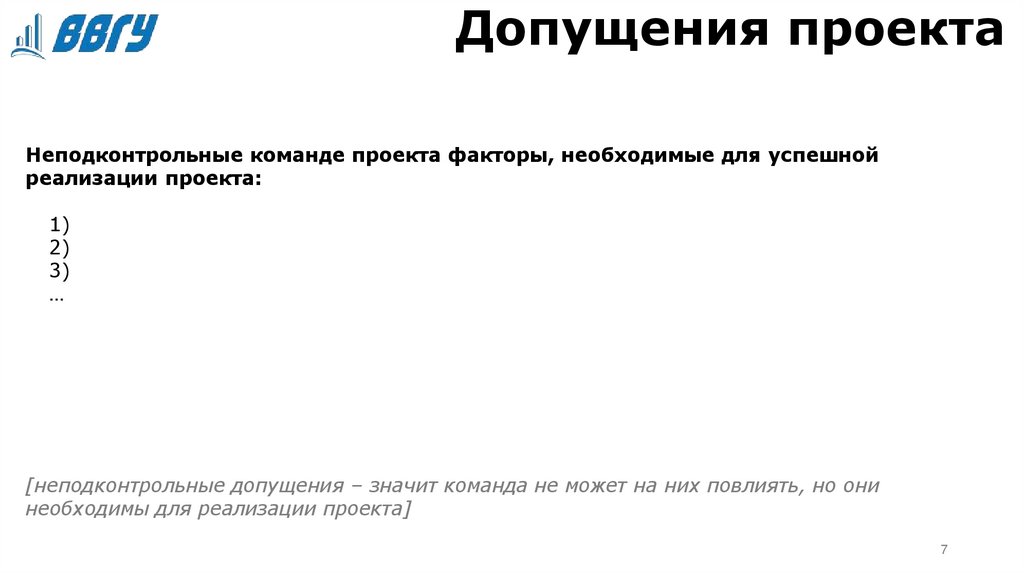 Допущения проекта