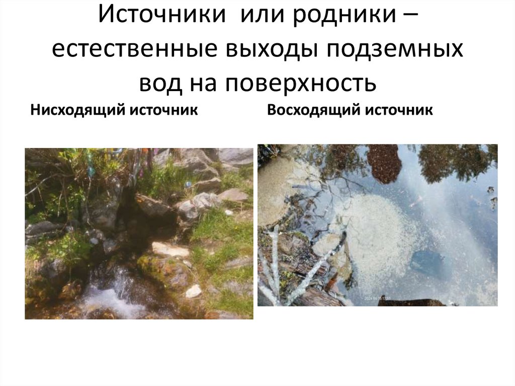 Источники или родники – естественные выходы подземных вод на поверхность