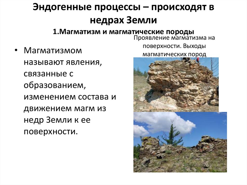 Эндогенные процессы – происходят в недрах Земли 1.Магматизм и магматические породы