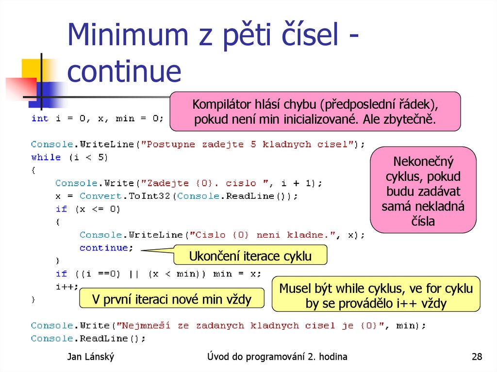 Minimum z pěti čísel - continue