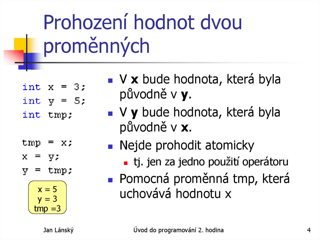Prohození hodnot dvou proměnných