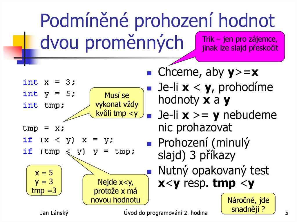 Podmíněné prohození hodnot dvou proměnných