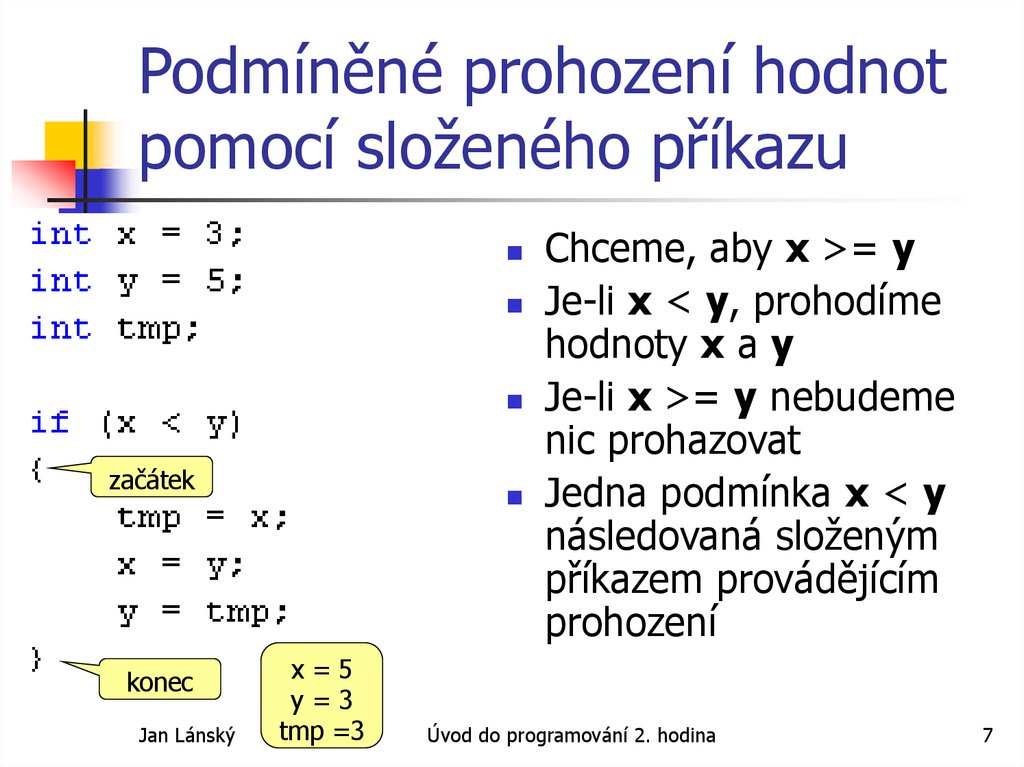 Podmíněné prohození hodnot pomocí složeného příkazu