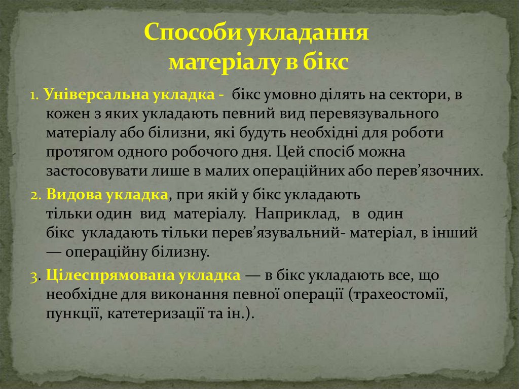Способи укладання матеріалу в бікс