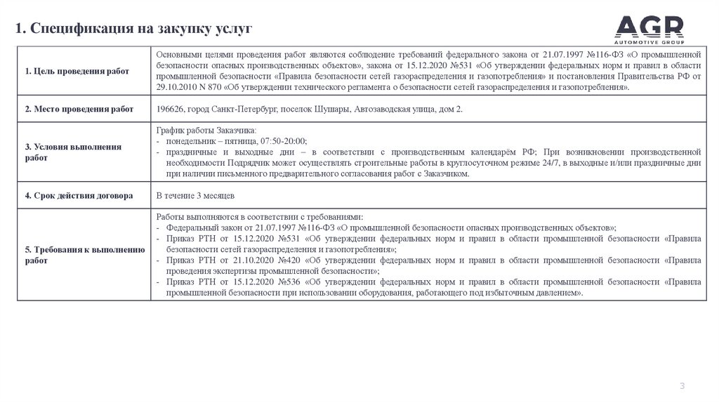 1. Спецификация на закупку услуг