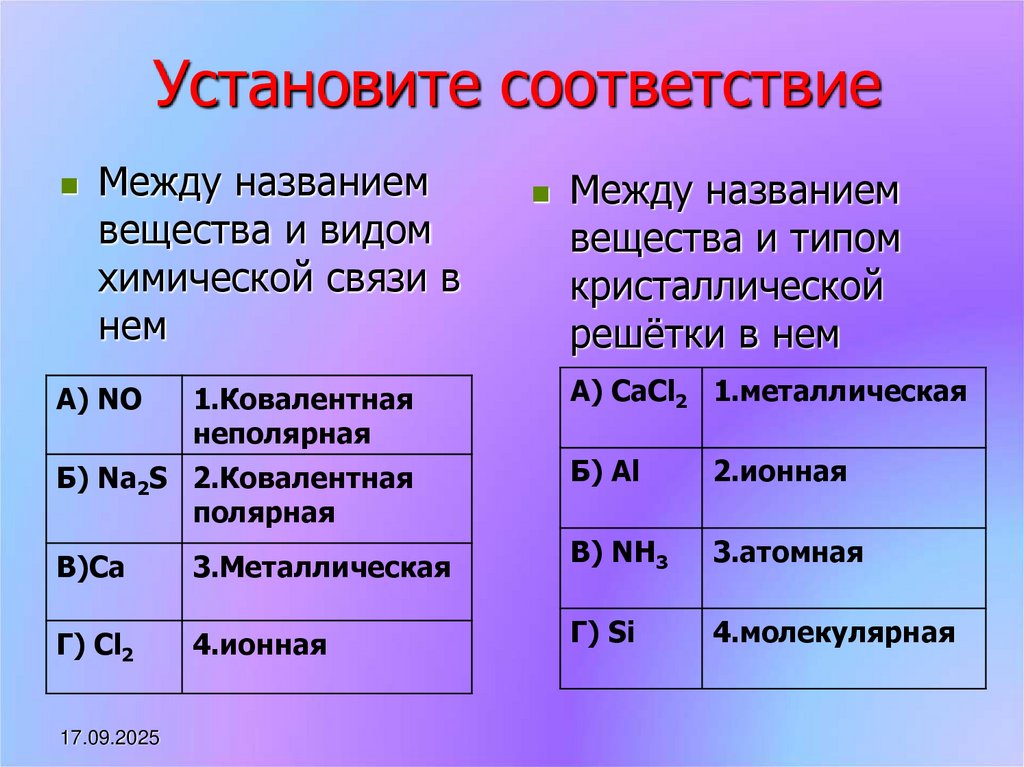 Установите соответствие