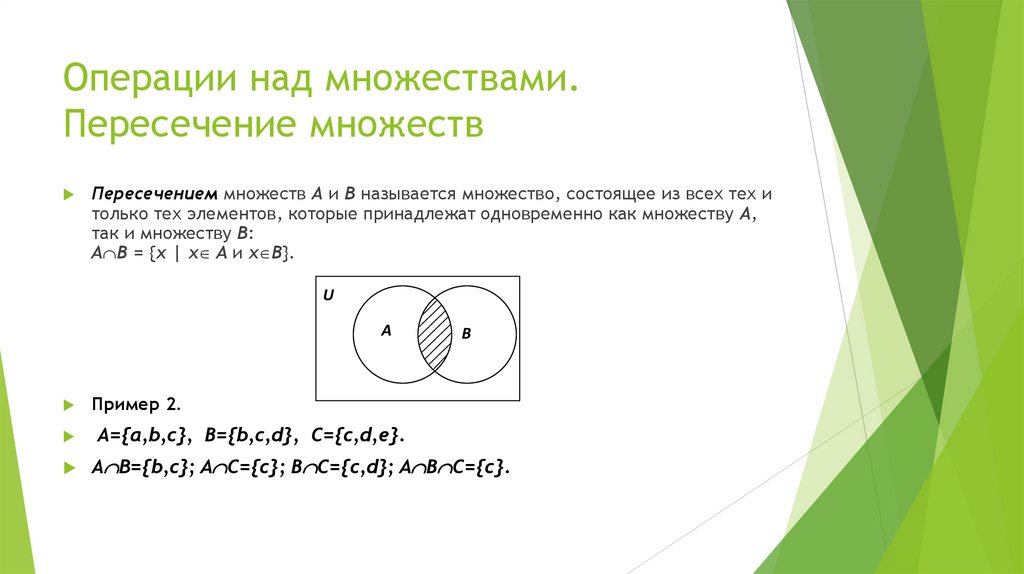 Операции над множествами. Пересечение множеств