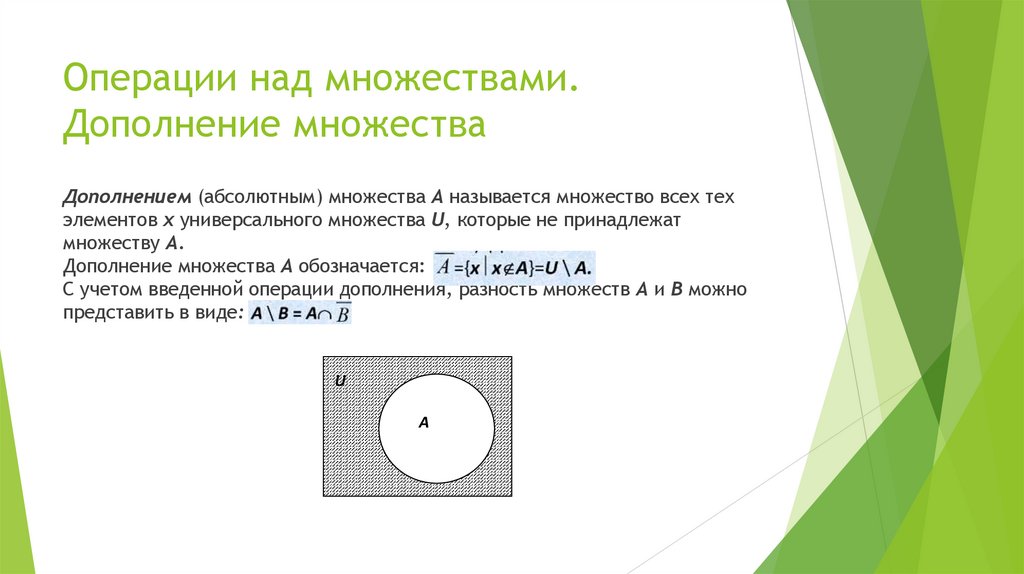 Операции над множествами. Дополнение множества