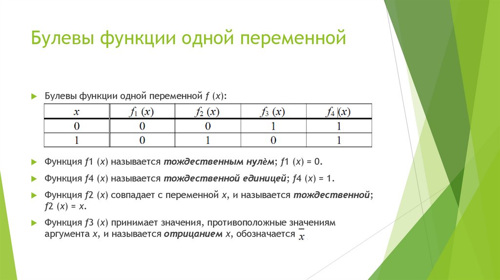 Булевы функции одной переменной