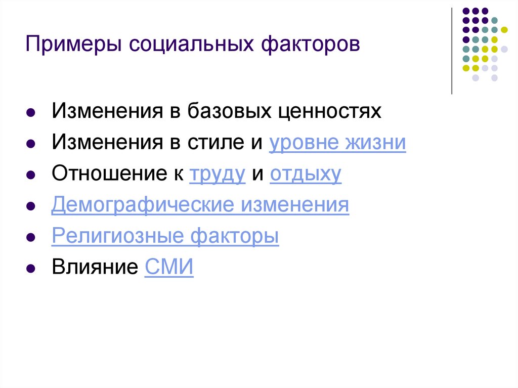 Примеры социальных факторов