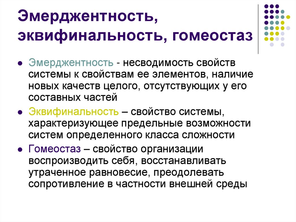 Эмерджентность, эквифинальность, гомеостаз
