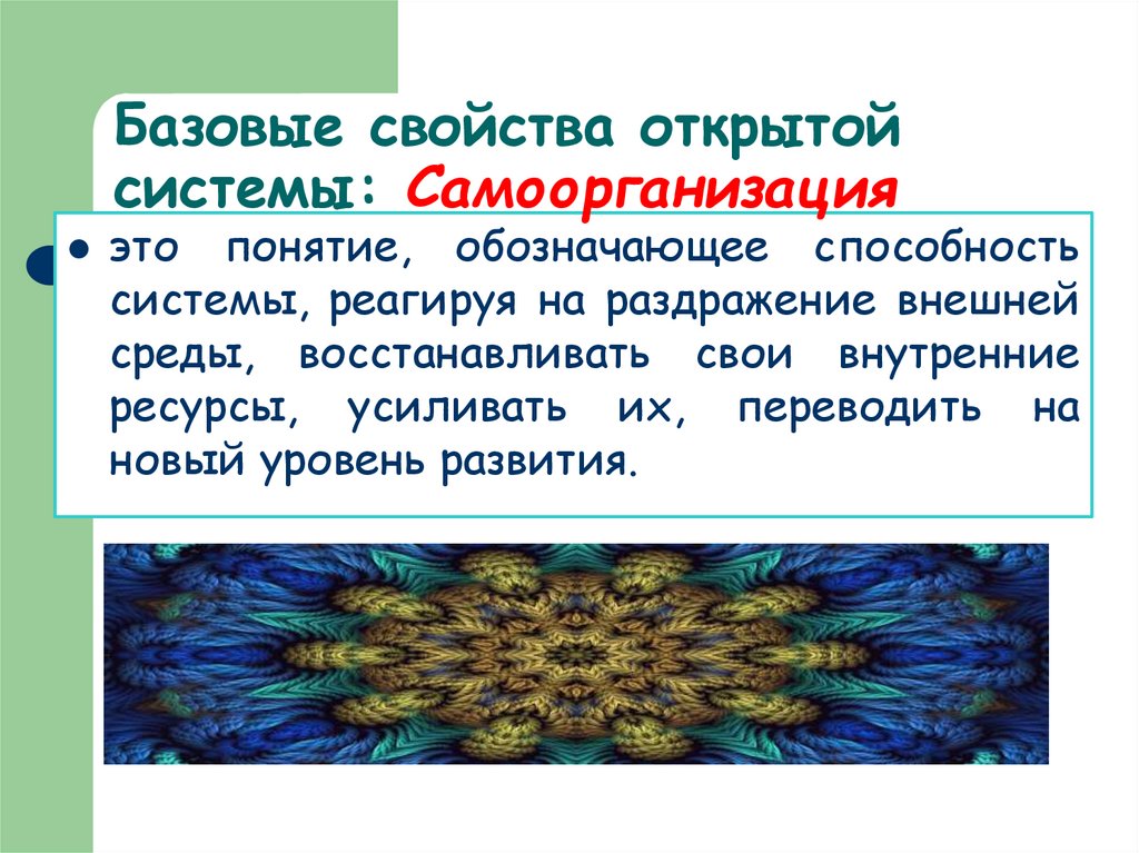 Базовые свойства открытой системы: Самоорганизация