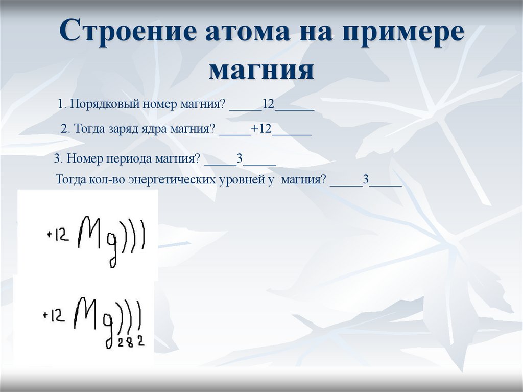 Строение атома на примере магния