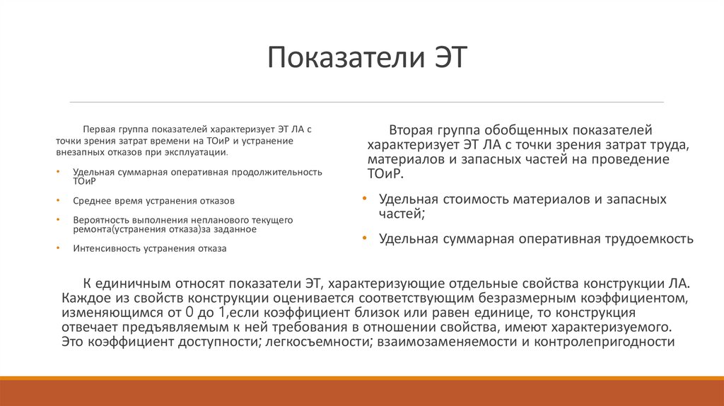 Показатели ЭТ