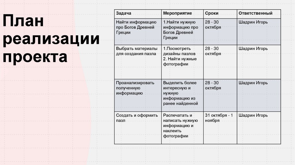 План реализации проекта