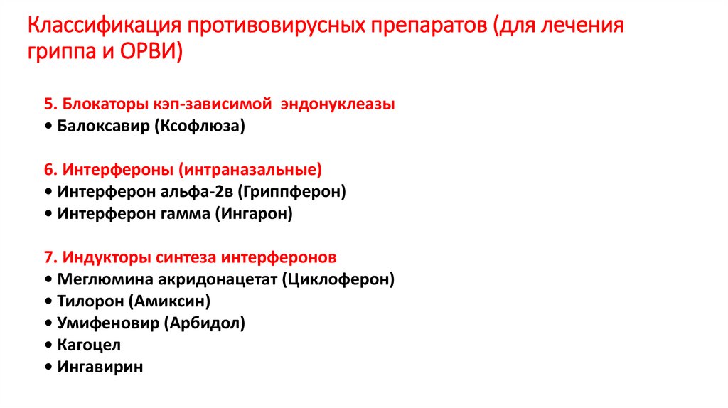 Классификация противовирусных препаратов (для лечения гриппа и ОРВИ)