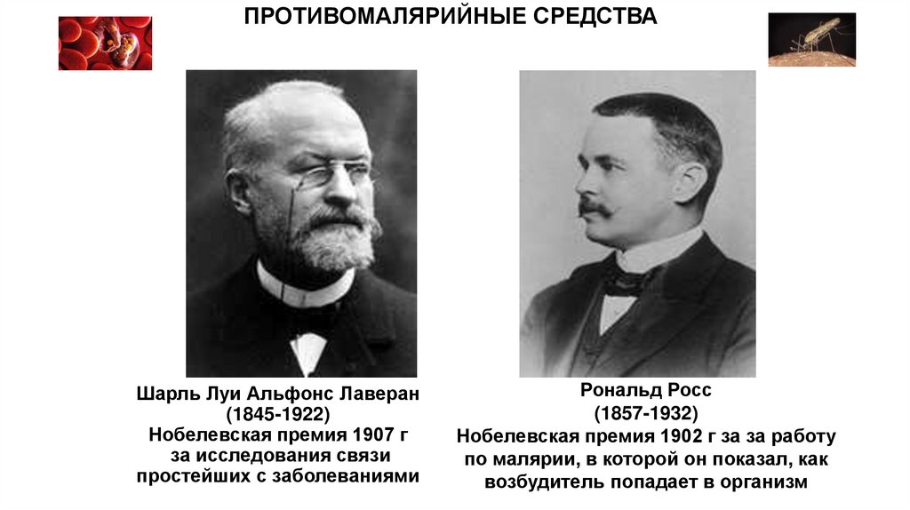 Шарль Луи Альфонс Лаверан (1845-1922) Нобелевская премия 1907 г за исследования связи простейших с заболеваниями