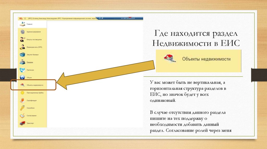 Где находится раздел Недвижимости в ЕИС