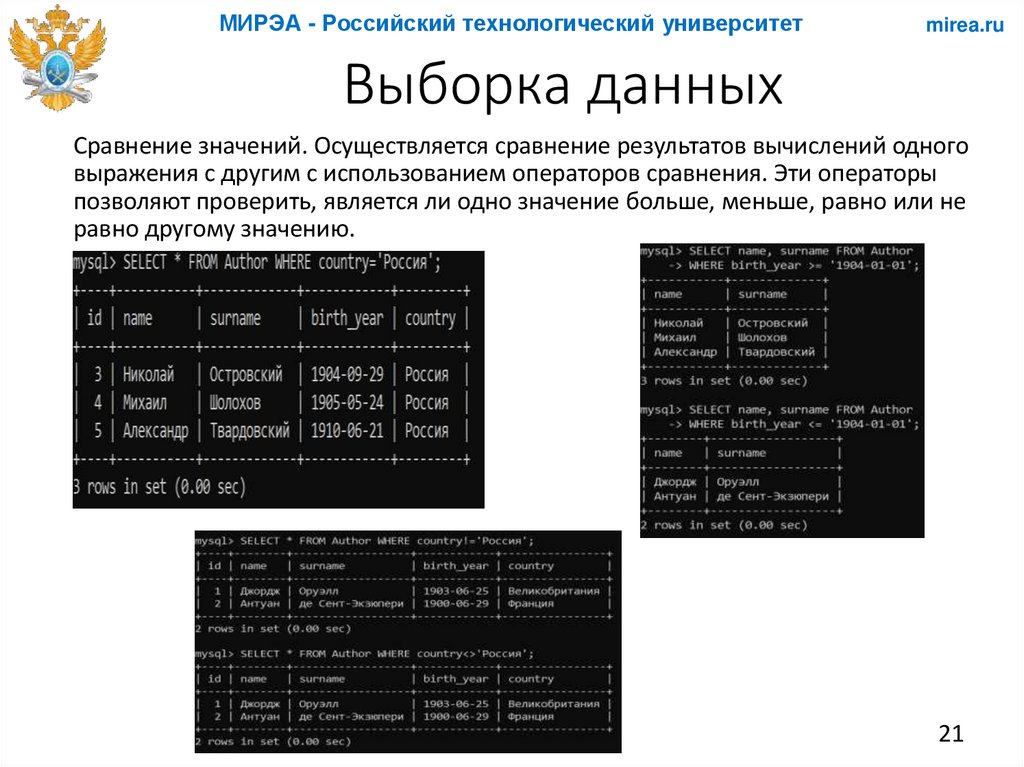 Выборка данных