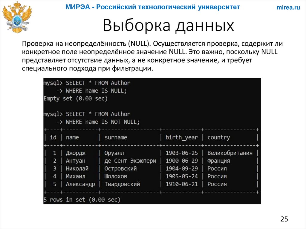 Выборка данных