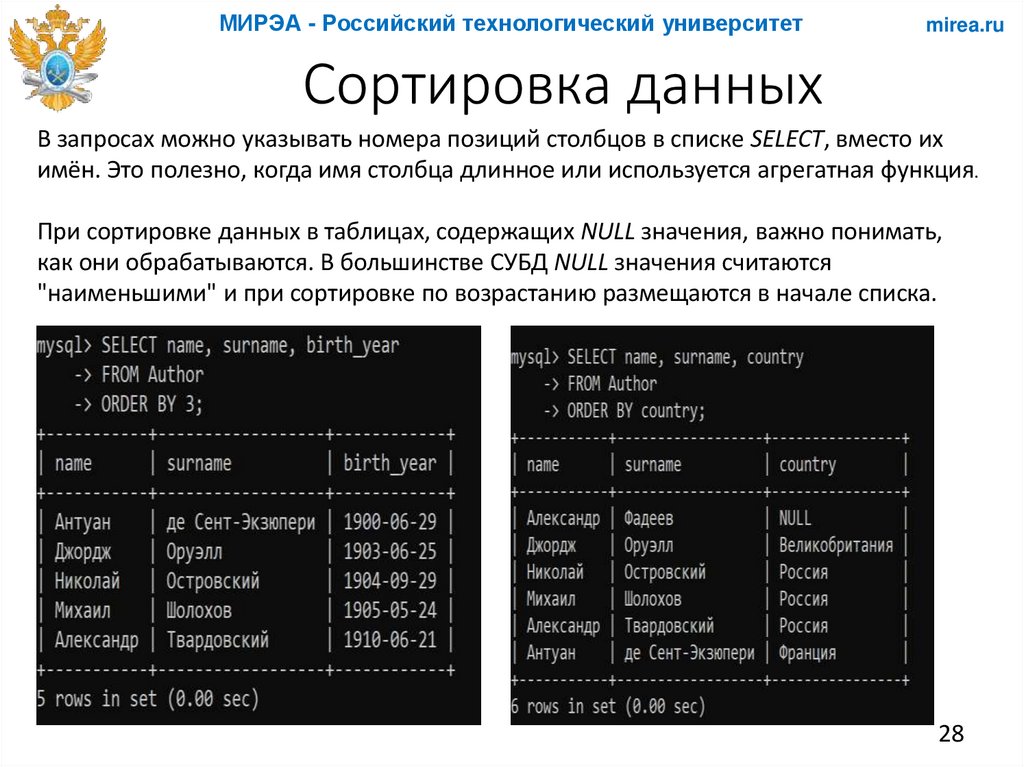 Сортировка данных
