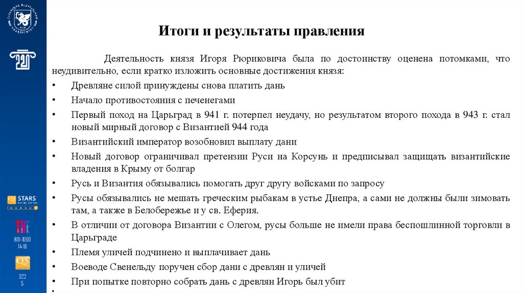 Итоги и результаты правления